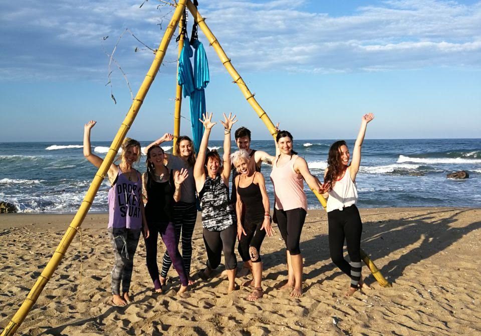 beach fun aerial yoga bamboo be free hohm yoga love your life transform yoga umzumbe beach girls