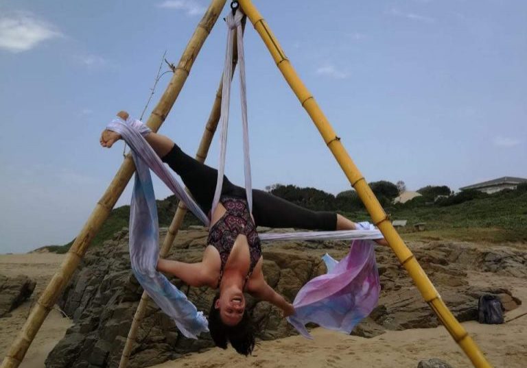 beach aerial bamboo yoga poles class workshop flow silks hammock yoga hammock